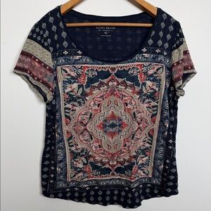 Lucky Brand Boho Medallion Print Short Sleeve Tee – XL
